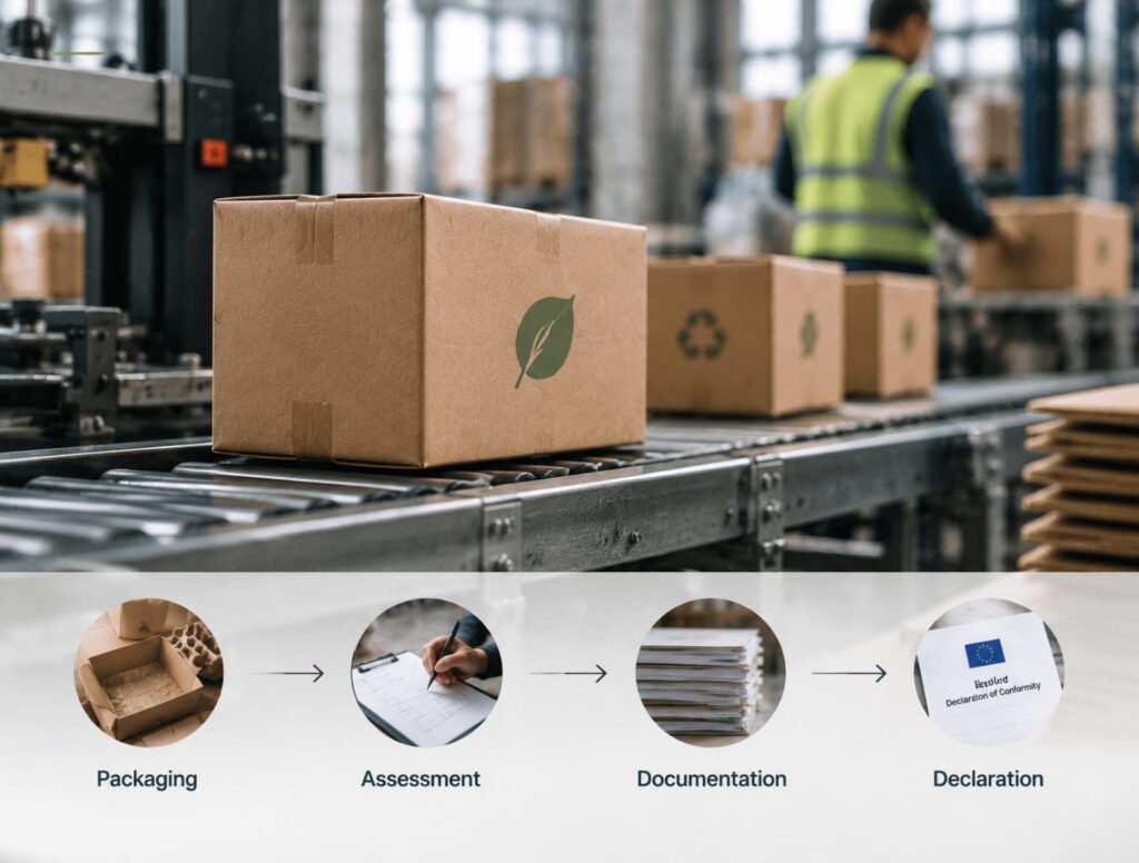 PPWR compliance journey showing packaging assessment documentation and Declaration of Conformity process