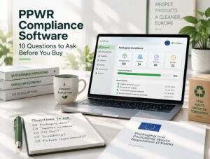 PPWR compliance software guide showing packaging data management, supplier evidence, and EU Declaration of Conformity workflow