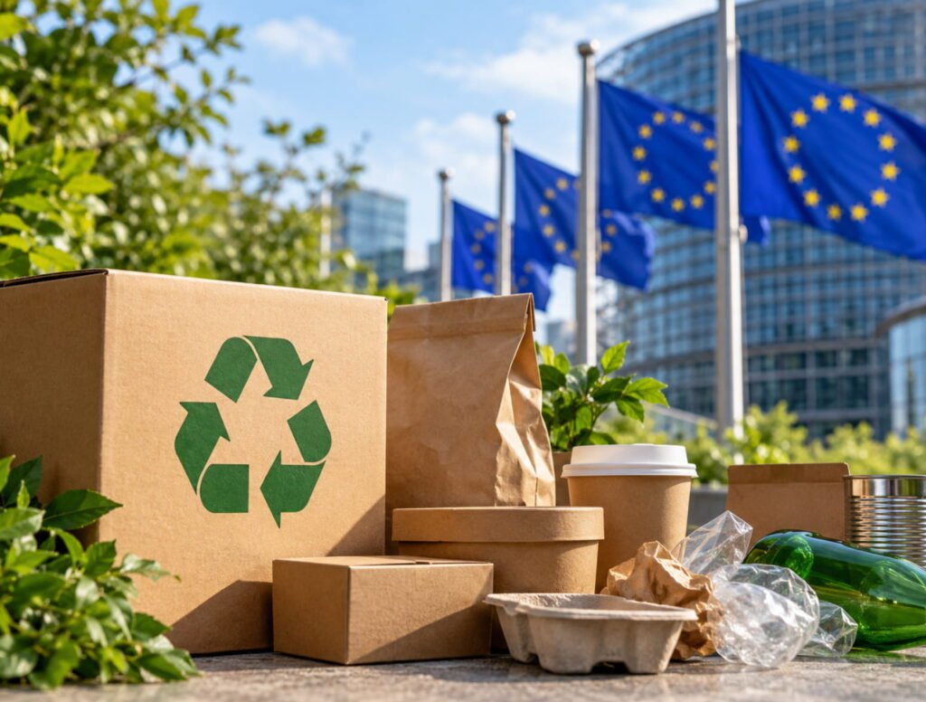 EU packaging compliance officer reviewing PPWR and EPR harmonisation documents for cross-border SME reporting