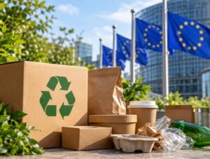 EU packaging compliance officer reviewing PPWR and EPR harmonisation documents for cross-border SME reporting