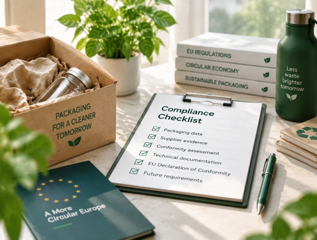 PPWR software checklist highlighting packaging data, supplier evidence, conformity assessment, documentation, and future compliance requirements